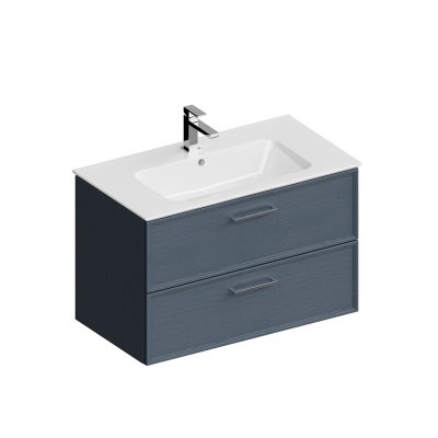 Тумба Piano Classic/Пиано Классик подвесная 85 см, 2 ящика, ясень синий матовый