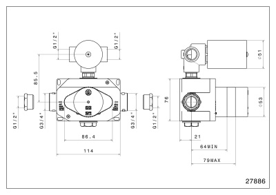Универсальная внутренняя часть для термостатического смесителя на два потока для душа