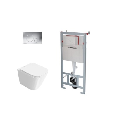 Комплект с подвесным унитазом Кубо Торнадо, инсталляцией и кнопкой управления хром-глянец (круглая)