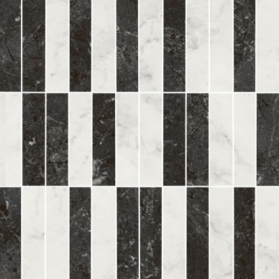 Декор Тубкаль мозаичный микс чёрный белый глянцевый обрезной 30x30x0,9