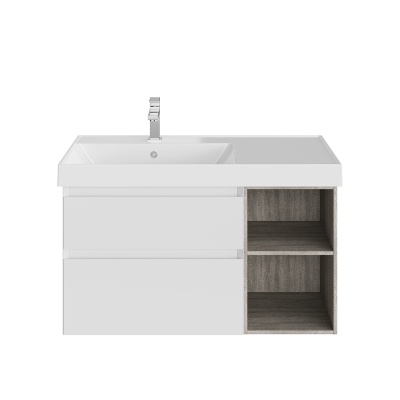 Тумба Cubo/Кубо левая подвесная с ящиками 90, белая матовая-древесная Тумба Cubo/Кубо левая подвесная с ящиками 90, белая матовая-древесная