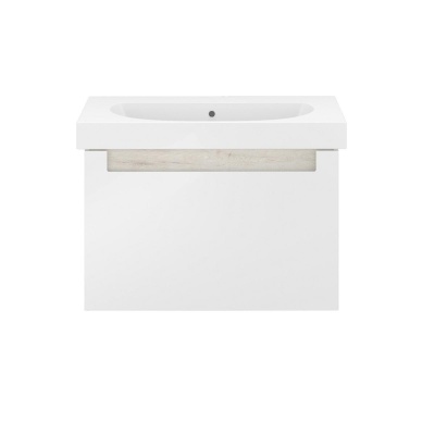 Тумба Buongiorno Plus/Бонджорно Плюс подвесная с ящиками 80, белая глянцевая-дуб Кантри Тумба Buongiorno Plus/Бонджорно Плюс подвесная с ящиками 80, белая глянцевая-дуб Кантри