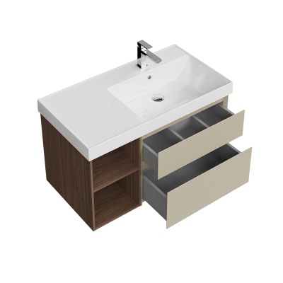 Тумба Cubo/Кубо правая подвесная с ящиками 90, лимо матовая-древесная