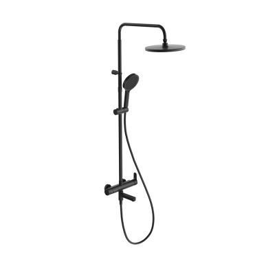 Душевая колонна Fonte/Фонте на 3 потока с поворотным изливом и механическим смесителем, черный матовый