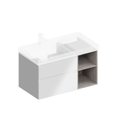 Тумба Cubo/Кубо левая подвесная с ящиками 90, белая матовая-древесная Тумба Cubo/Кубо левая подвесная с ящиками 90, белая матовая-древесная