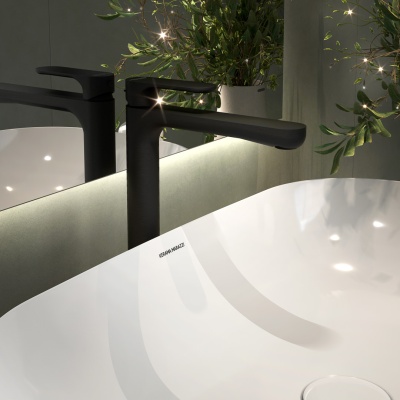 Смеситель для раковины Ole/Оле однорычажный высокий без донного клапана, матовый черный