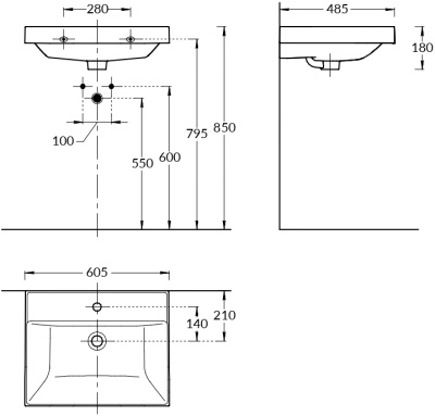 Раковина CUBO подвесная/мебельная 60, белая глянцевая