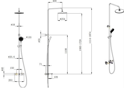 Душевая колонна FONTE на 3 потока с фиксированным изливом и термостатическим смесителем, черный матовый Душевая колонна FONTE на 3 потока с фиксированным изливом и термостатическим смесителем, черный матовый