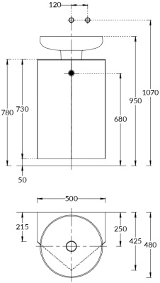 Тумба-модуль CARAVAN под раковину со столешницей без боковин, подвесная 50, push, сливочная матовая