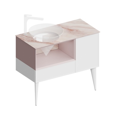 Тумба CONO подвесная с открытой полкой и ящиками 97, белая матовая-мальва Тумба CONO подвесная с открытой полкой и ящиками 97, белая матовая-мальва