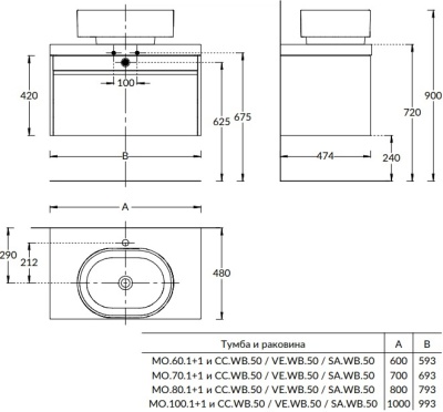 Тумба MODULA подвесная 80 с ящиком 1+1, белая глянцевая