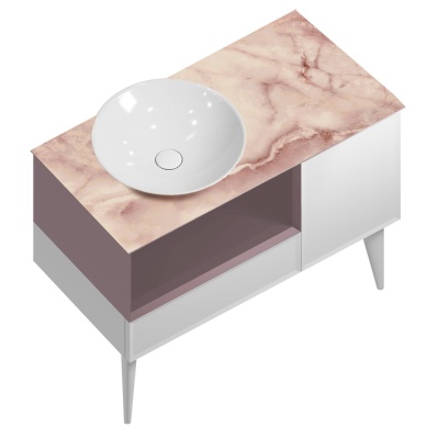 Тумба CONO подвесная с открытой полкой и ящиками 97, белая матовая-мальва Тумба CONO подвесная с открытой полкой и ящиками 97, белая матовая-мальва