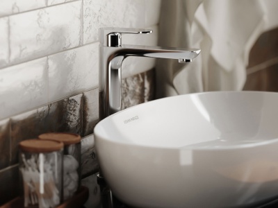 Смеситель для раковины PIANO однорычажный высокий без донного клапана, хром глянец