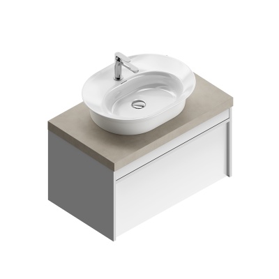 Тумба MODULA подвесная 80 с ящиком 1+1, белая глянцевая