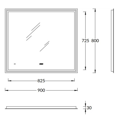 Зеркало TECNO c LED 90 с подсветкой, с функцией антизапотевание, белый глянцевый