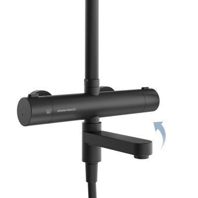 Душевая колонна FONTE на 3 потока с пов.изливом с термостатическим смесителем, черный матовый Душевая колонна FONTE на 3 потока с пов.изливом с термостатическим смесителем, черный матовый