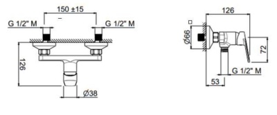 Смеситель для душа NOTA настенный, без лейки, хром