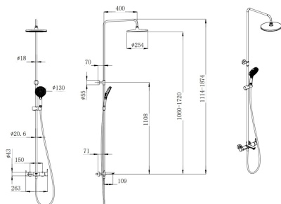 Душевая колонна FONTE на 3 потока с фиксированным изливом и механическим смесителем, хром Душевая колонна FONTE на 3 потока с фиксированным изливом и механическим смесителем, хром