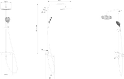 Душевая колонна FONTE на 3 потока с пов.изливом с термостатическим смесителем, черный матовый Душевая колонна FONTE на 3 потока с пов.изливом с термостатическим смесителем, черный матовый