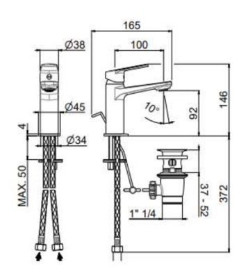 Смеситель для раковины NOTA однорычажный с донным клапаном, 3/8, хром