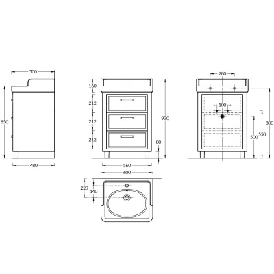 Тумба POMPEI напольная с ящиками 60, черная глянцевая Тумба POMPEI напольная с ящиками 60, черная глянцевая