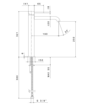 Смеситель для раковины ETERNA, высокий, без донного клапана, нержавеющая сталь Смеситель для раковины ETERNA, высокий, без донного клапана, нержавеющая сталь