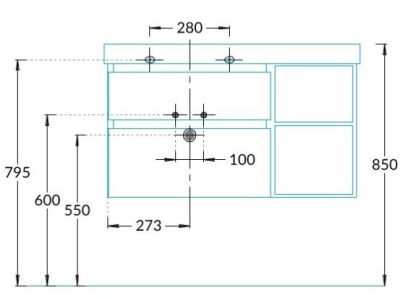 Тумба CUBO левая подвесная с ящиками 90, белая матовая-структ.орех