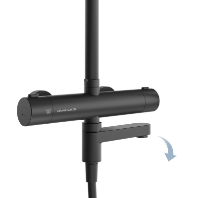 Душевая колонна FONTE на 3 потока с пов.изливом с термостатическим смесителем, черный матовый Душевая колонна FONTE на 3 потока с пов.изливом с термостатическим смесителем, черный матовый