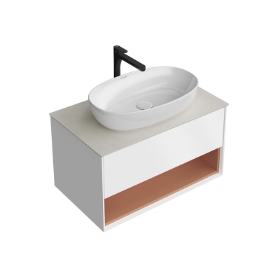 Тумба PLAZA Modern подвесная 80, push, 1 ящик, подсветка, белая матовая+сахара Тумба PLAZA Modern подвесная 80, push, 1 ящик, подсветка, белая матовая+сахара