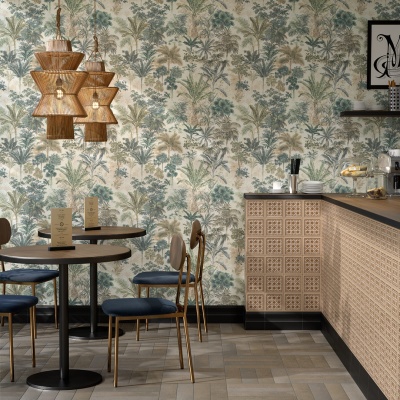 Обои виниловые Оазис мотив, тёмный зелёный