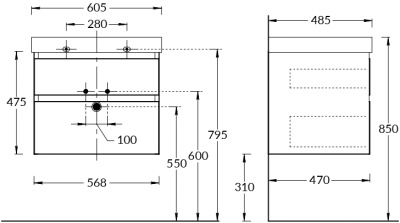 Тумба CUBO подвесная с ящиками 60, мальва матовая