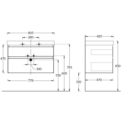 Тумба CUBO подвесная с ящиками 80, белая матовая
