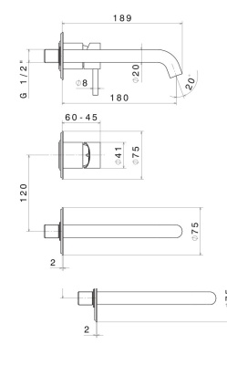 Смеситель для раковины ETERNA настенный, без донного клапана, нержавеющая сталь Смеситель для раковины ETERNA настенный, без донного клапана, нержавеющая сталь