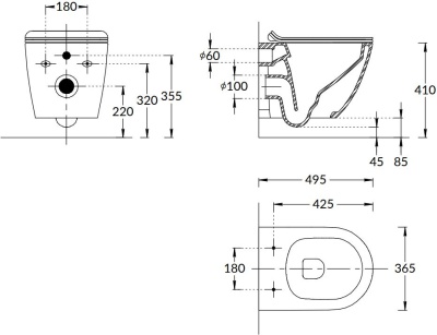 Унитаз SFERA подвесной безободковый с крепежом, белый глянцевый Унитаз SFERA подвесной безободковый с крепежом, белый глянцевый