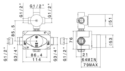 Универсальная внутренняя часть для термостатического смесителя на три потока для душа