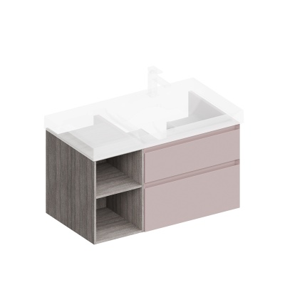 Тумба CUBO правая подвесная с ящиками 90, мальва матовая-древесная