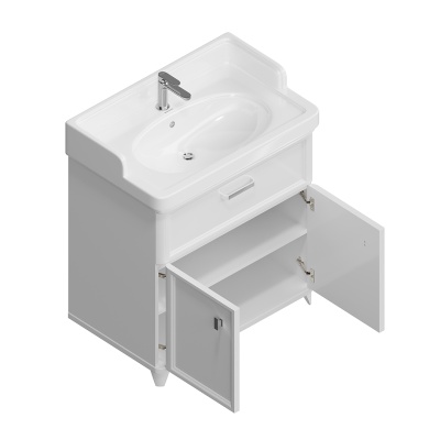 Тумба POMPEI напольная с ящиком и дверцами 80, белая глянцевая Тумба POMPEI напольная с ящиком и дверцами 80, белая глянцевая