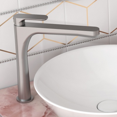 Смеситель для раковины OLE однорычажный высокий без донного клапана, титановый атласный Смеситель для раковины OLE однорычажный высокий без донного клапана, титановый атласный