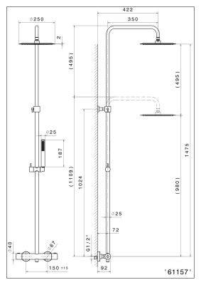 Душевая колонна OLE с термостатическим смесителем, матовый черный Душевая колонна OLE с термостатическим смесителем, матовый черный